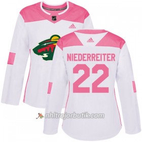Dame Ishockey Minnesota Wild Tröja Nino Niederreiter 22 Adidas 2017-2018 Vit Rosa Fashion Authentic